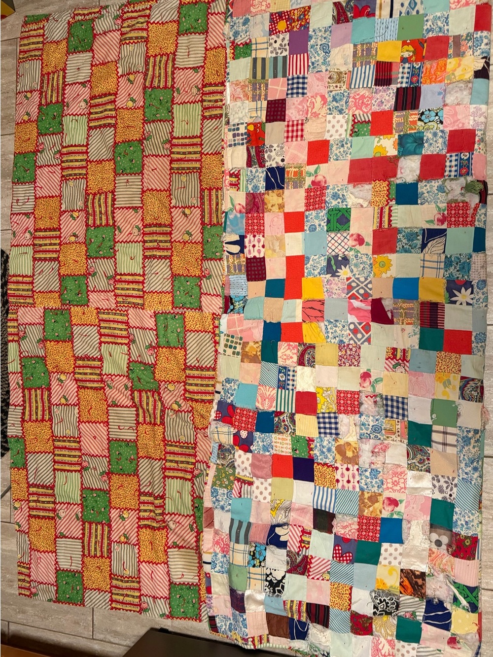 VTG double sided handmade patchwork quilt 80" x 70"